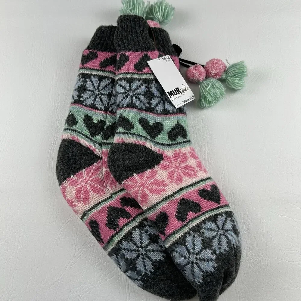 MUK LUKS Luxe Collection Cottage Socks Womens 6-10 Non Slip NWT